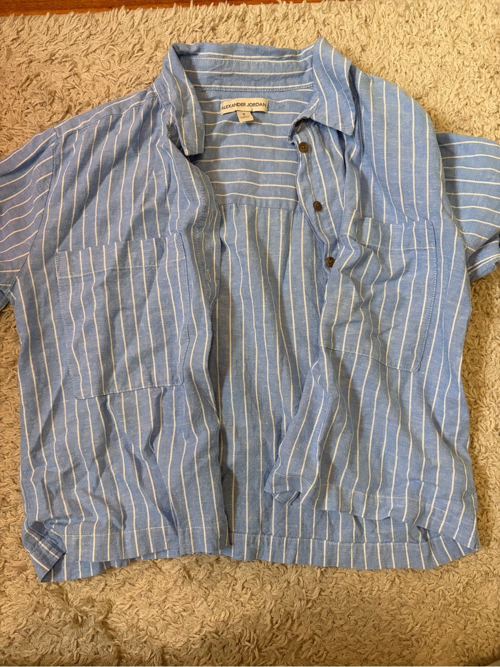 Alexander Jordan Light Blue Striped Button Front Top